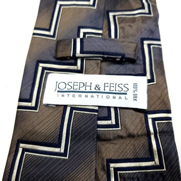Joseph & Feiss Brown Gray Woven Wide Abstract Silk Tie - Picture 3 of 6